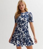 Blue Vanilla Navy Floral Tie Back Tiered Mini Dress